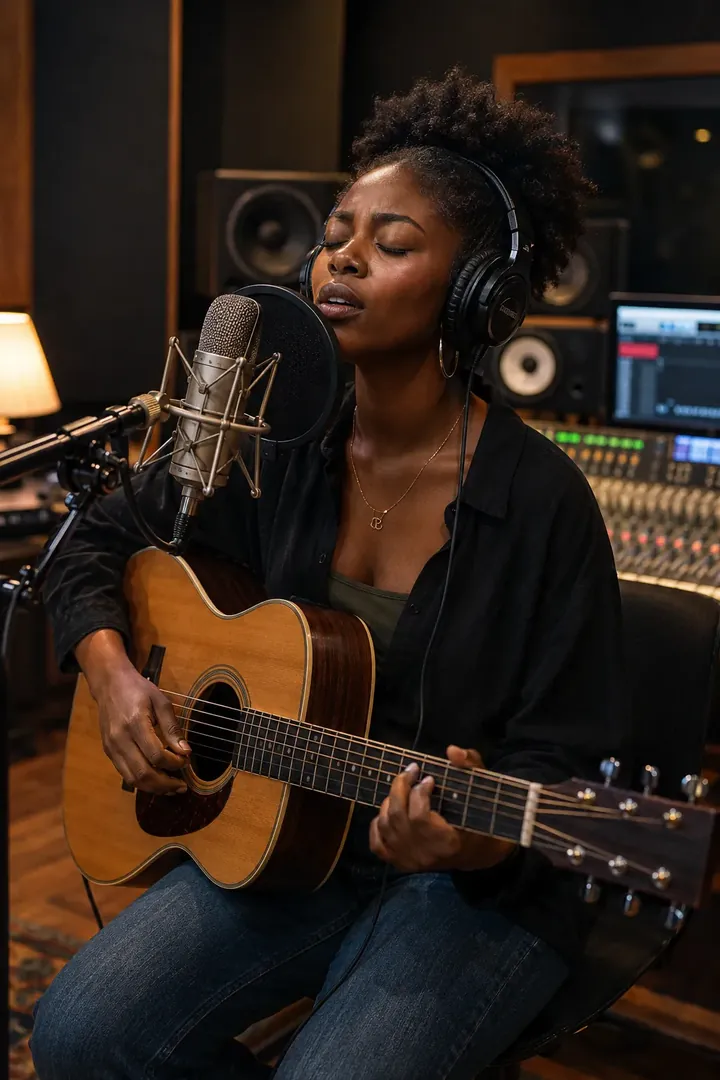 Singer-Songwriter Studio: AI Music & Concert Vibes photo effect