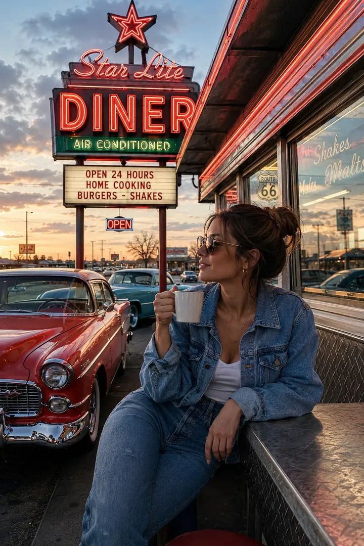 Classic Roadside Diner: AI Road Trip & Summer Drives photo effect