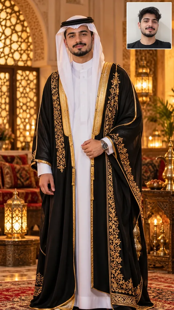 Bisht Ceremonial Portrait: AI Arabian Cultural & Fashion photo effect