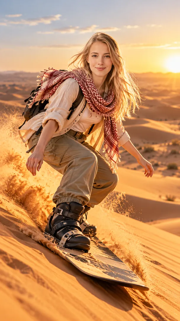 Sandboarding Adventure: AI Arabian Desert photo effect