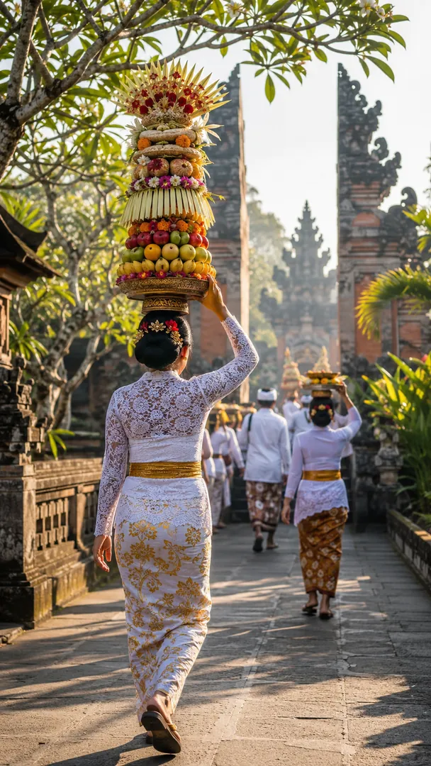 Temple Offering Procession: AI Balinese Hindu Festivals photo effect