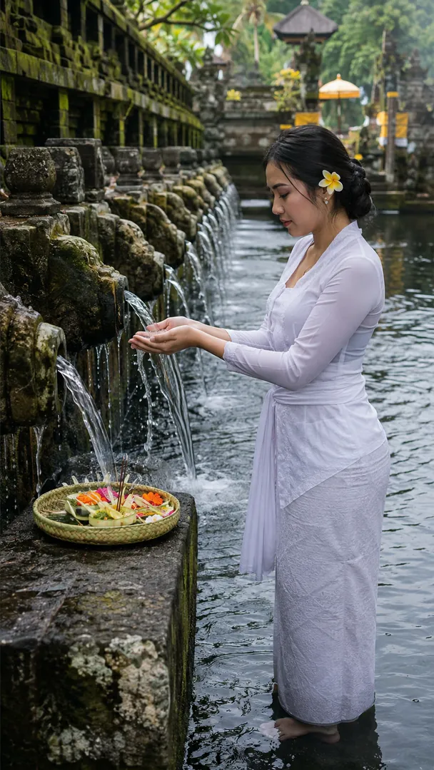Water Temple Purification: AI Balinese Hindu Festivals photo effect