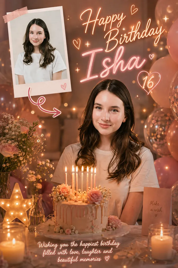 Aesthetic Glow: AI Birthday Posters & Custom Wishes photo effect