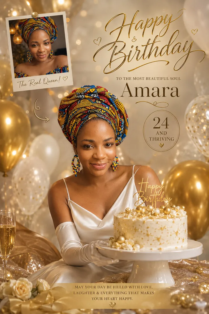 Champagne Gold: AI Birthday Posters & Custom Wishes photo effect