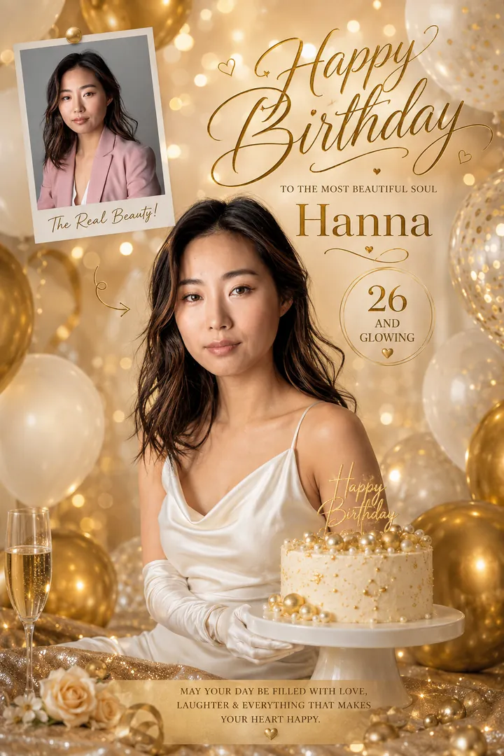 Champagne Gold: AI Birthday Posters & Custom Wishes photo effect example 2