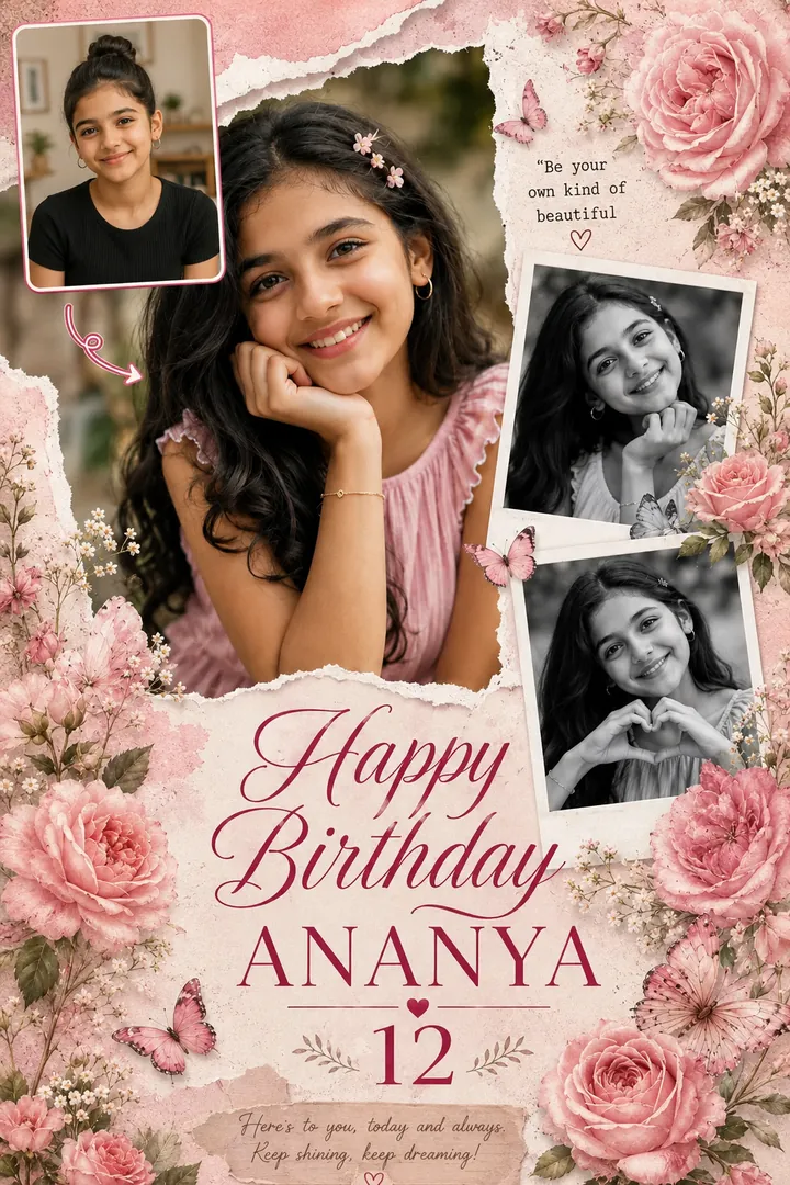 Floral Collage: AI Birthday Posters & Custom Wishes photo effect