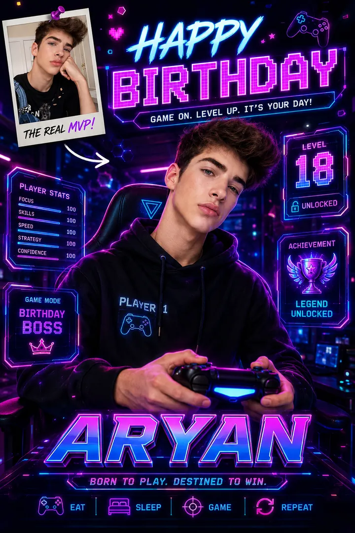 Level Up: AI Birthday Posters & Custom Wishes photo effect