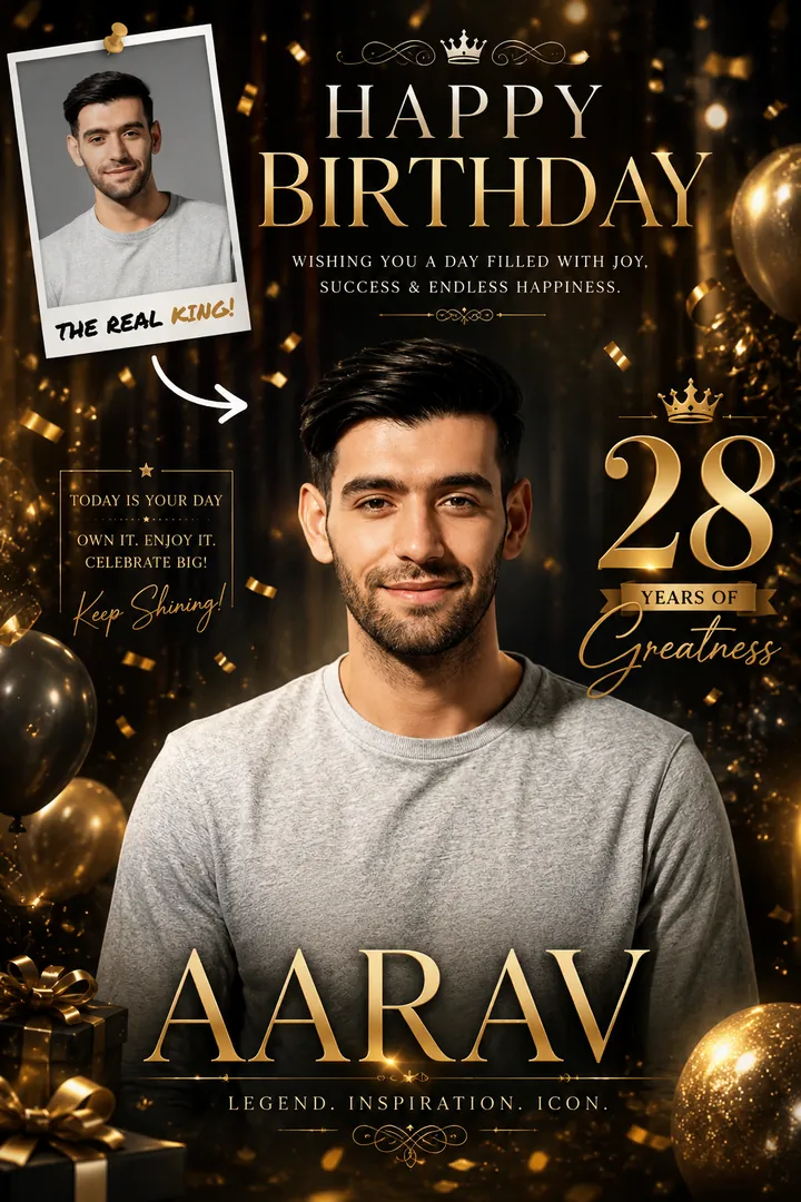 Golden Luxe: AI Birthday Posters & Custom Wishes photo effect example 2