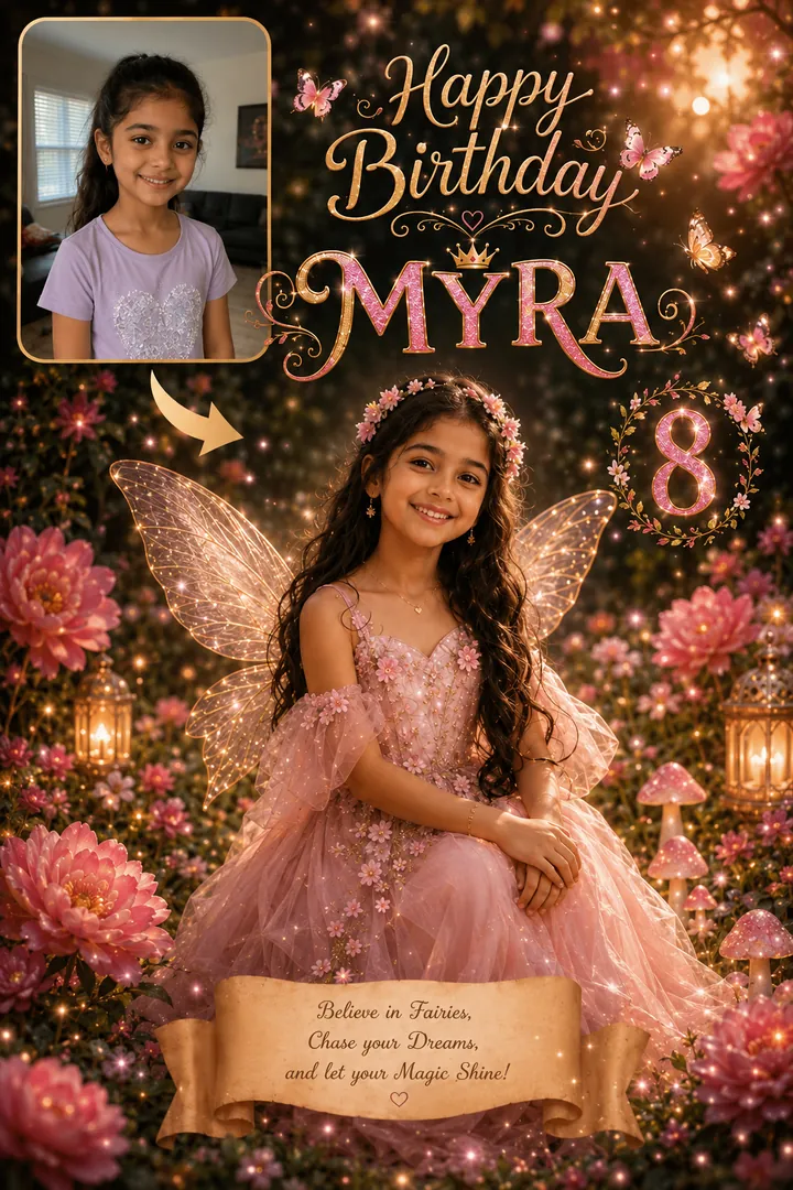 Fairy Garden Princess: AI Birthday Posters & Custom Wishes photo effect