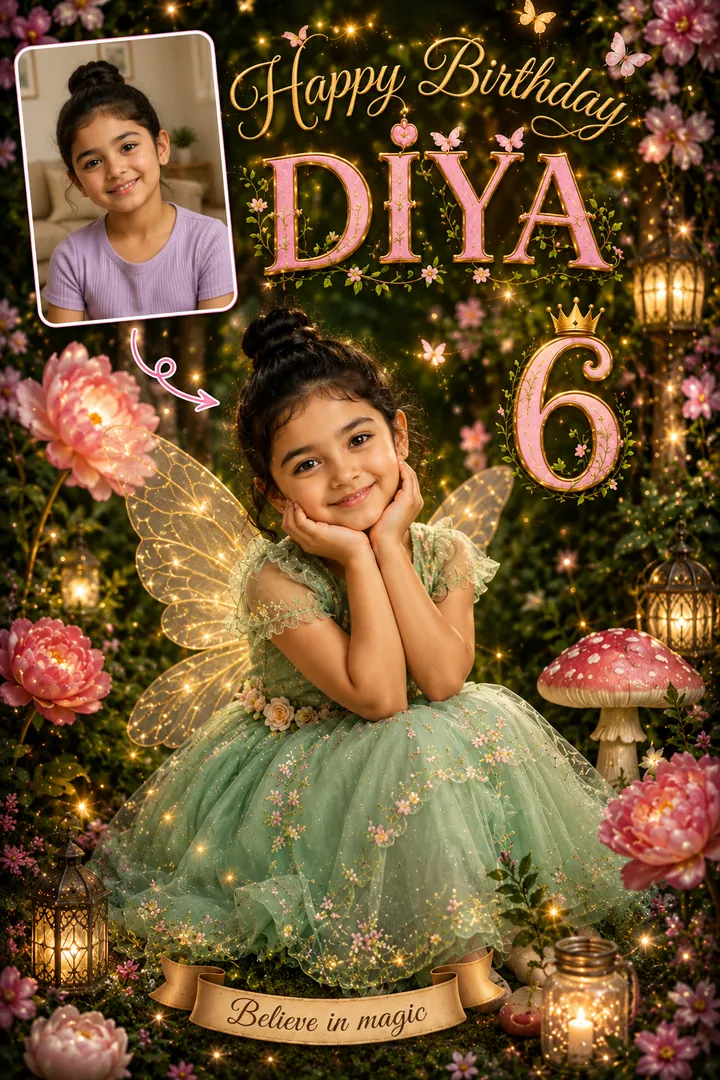 Fairy Garden Princess: AI Birthday Posters & Custom Wishes photo effect example 2