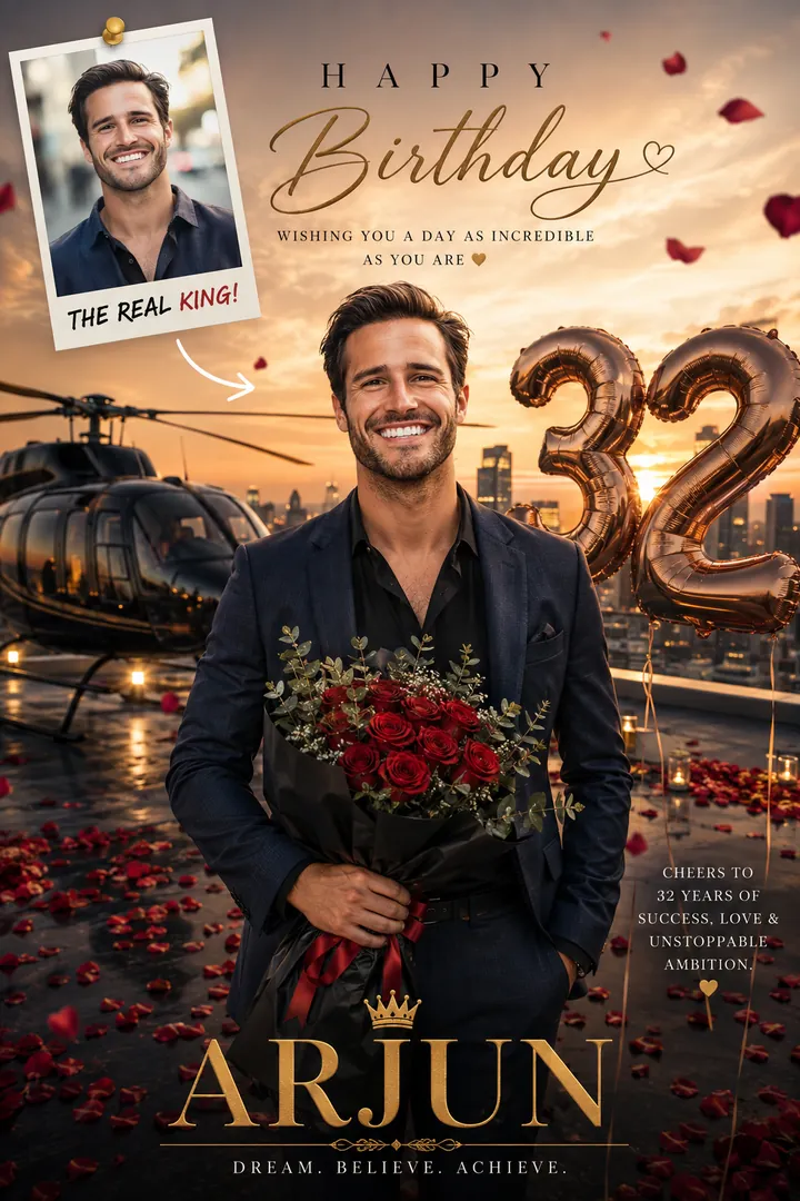 Rooftop Sunset: AI Birthday Posters & Custom Wishes photo effect example 2