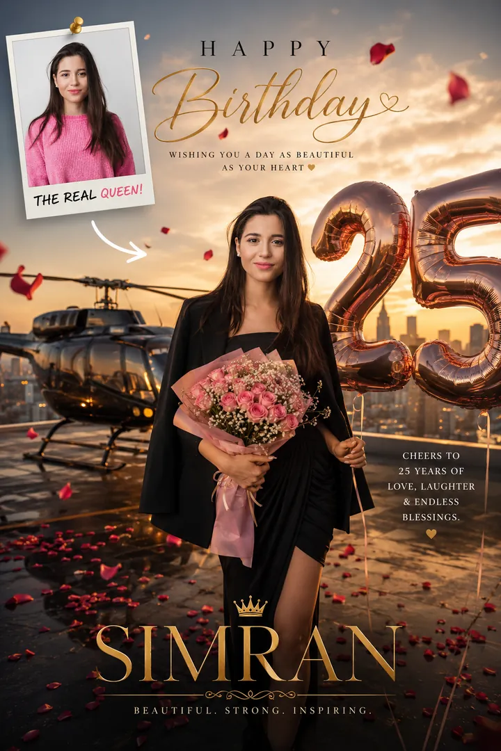 Rooftop Sunset: AI Birthday Posters & Custom Wishes photo effect