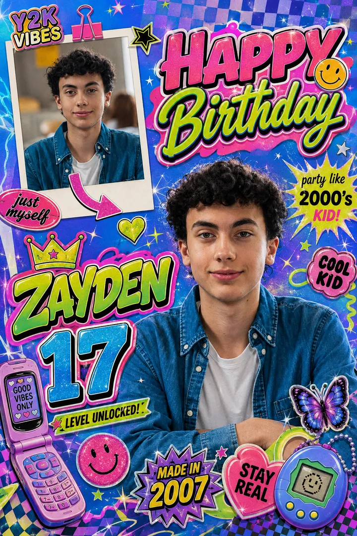 Y2K Retro Pop: AI Birthday Posters & Custom Wishes photo effect