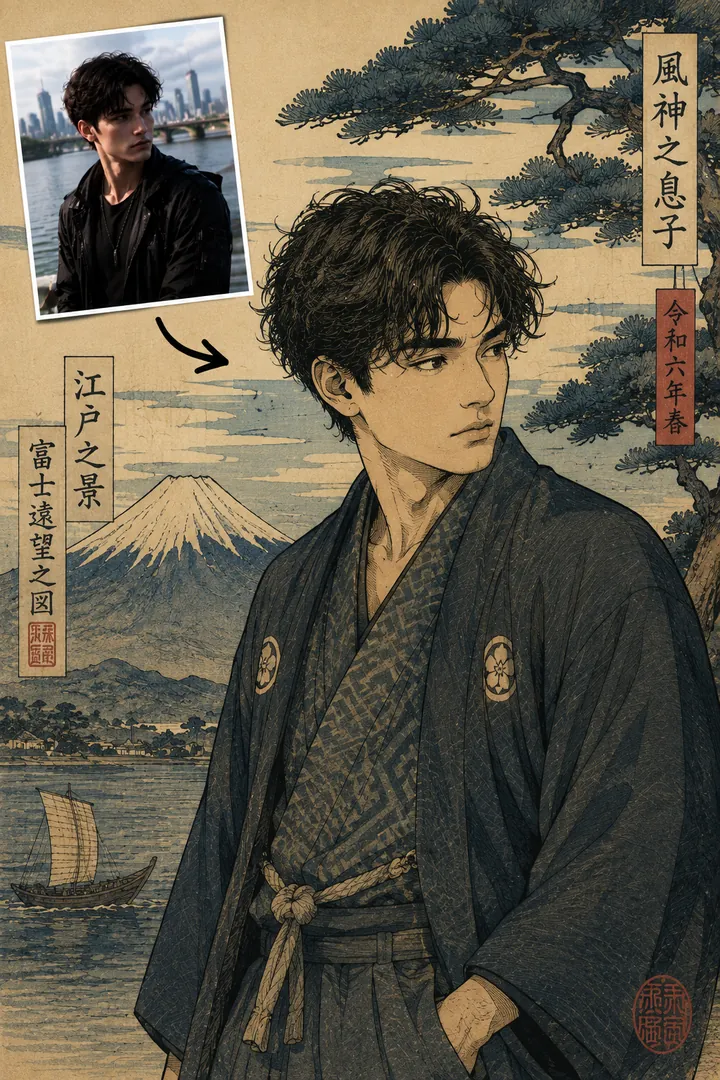 Ukiyo-e Woodblock AI photo example 2