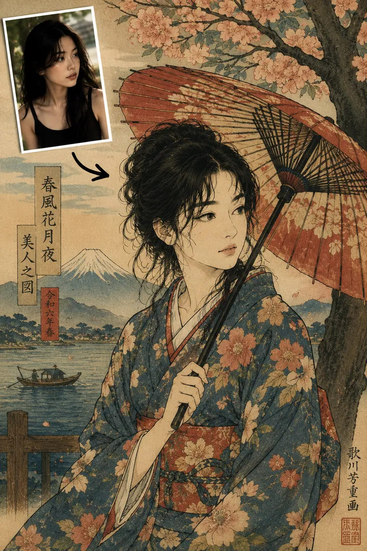 Ukiyo-e Woodblock — AI photo example