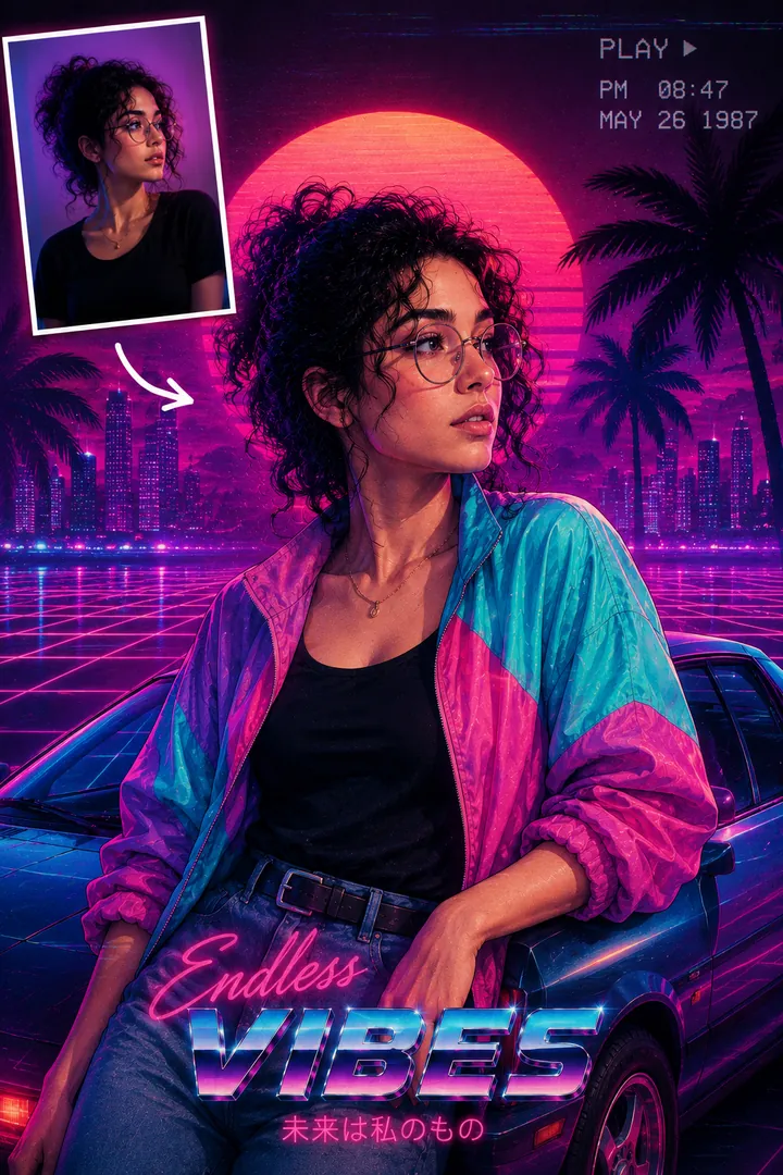 Vaporwave 80s AI photo example 2