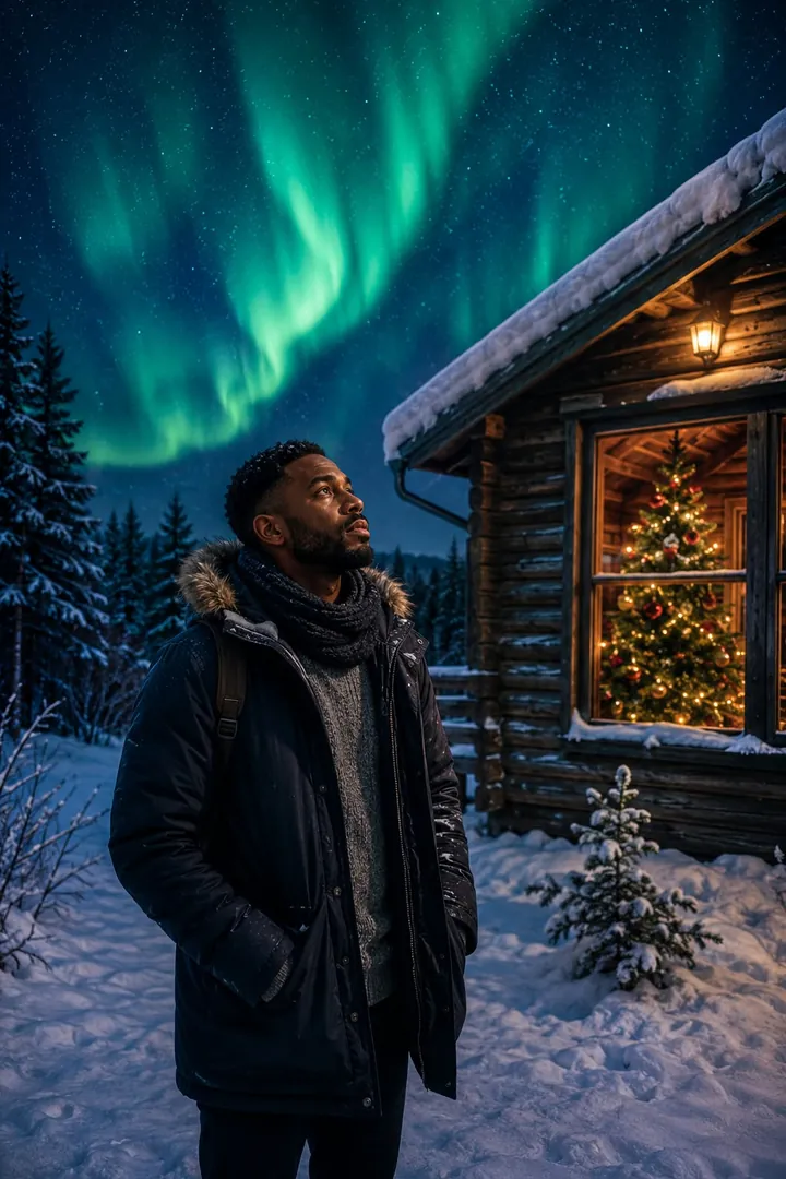 Christmas Under the Northern Lights: AI Christmas photo effect example 2