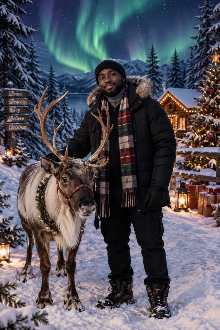Reindeer in the Snow: AI Christmas photo effect