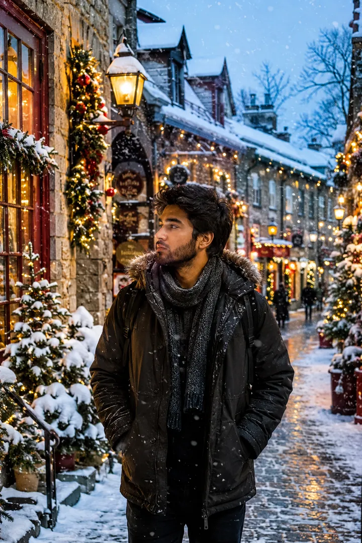 Snowy Christmas Village: AI Christmas photo effect example 2
