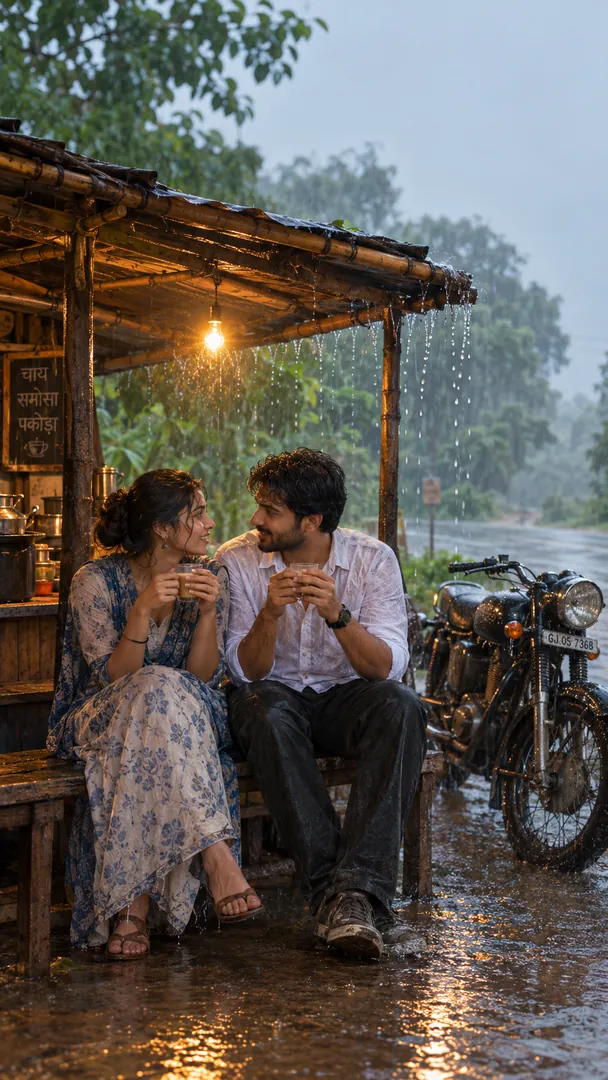 Monsoon Romance: AI Couple Wallpapers photo effect