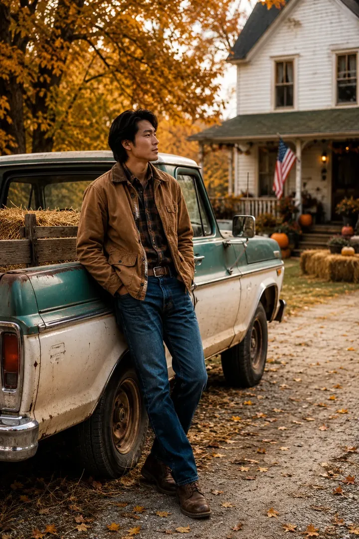 Vintage Pickup & Farmhouse: AI Cozy & Autumn Aesthetic photo effect