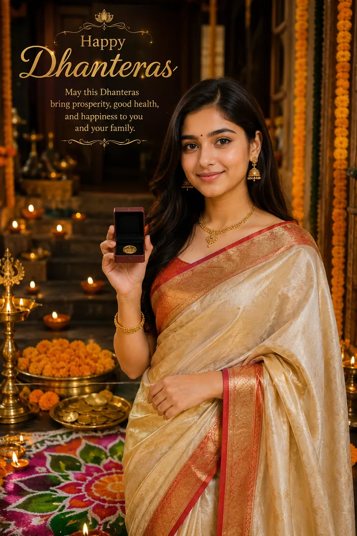 Gold & Prosperity Portrait: AI Dhanteras photo effect example 2