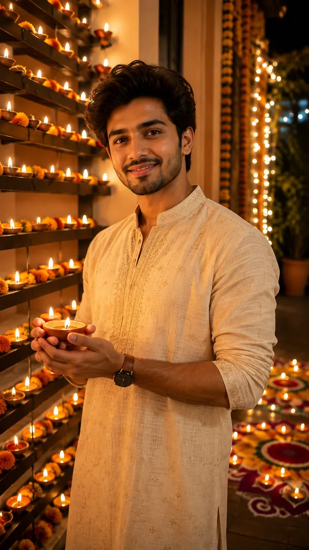 Diya Wall Portrait: AI Diwali photo effect example 2