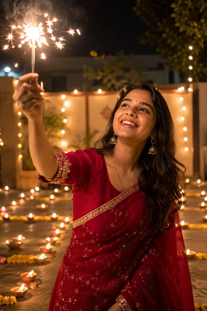 Sparkler Night: AI Diwali photo effect example 2
