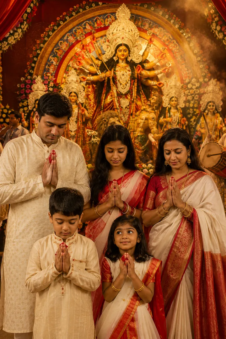 Family Ashtami Anjali: AI Durga Puja photo effect