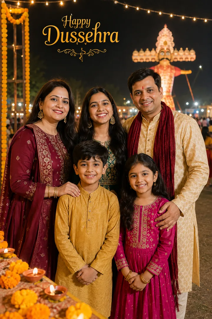 Dussehra Family Celebration: AI Dussehra photo effect example 2