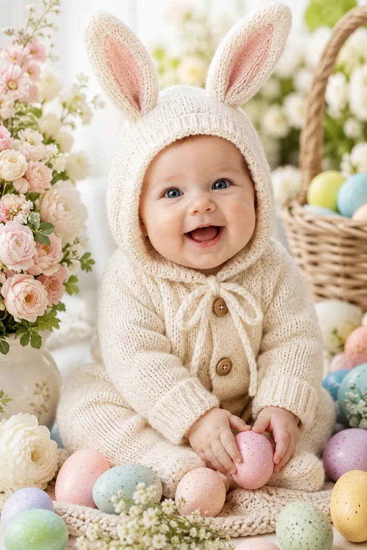 Cute Easter Baby Portrait: AI Easter photo effect