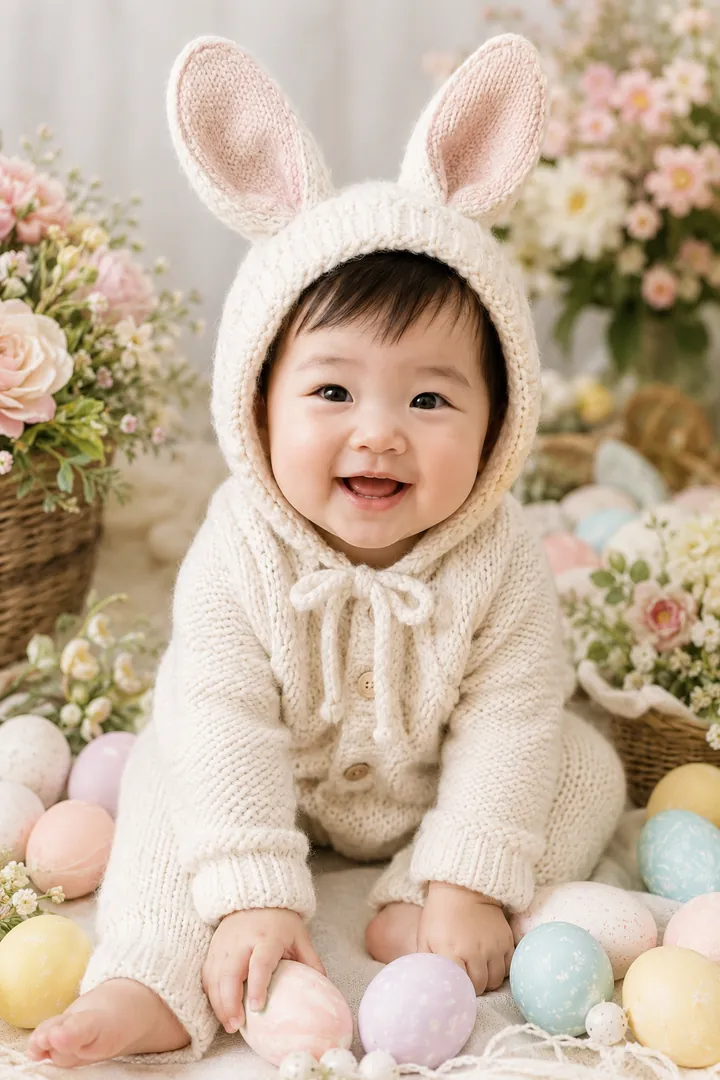 Cute Easter Baby Portrait: AI Easter photo effect example 2