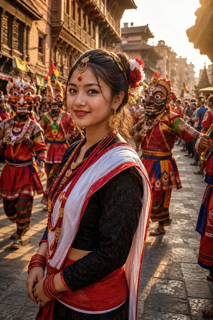 Masked Street Celebration: AI Gai Jatra photo effect example 2