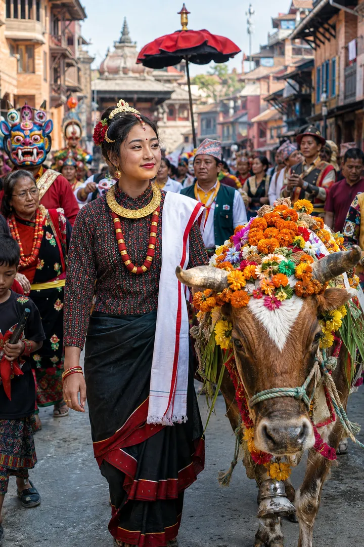 Gai Jatra Procession: AI Gai Jatra photo effect example 2