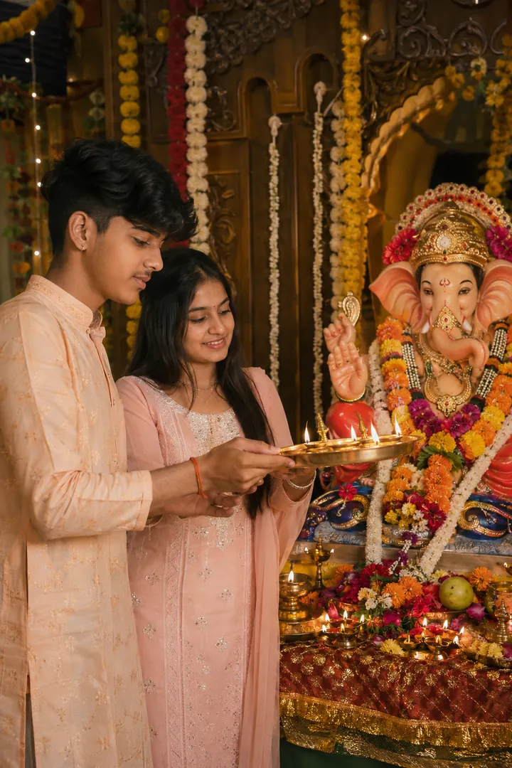 Family Aarti: AI Ganesh Chaturthi photo effect example 2