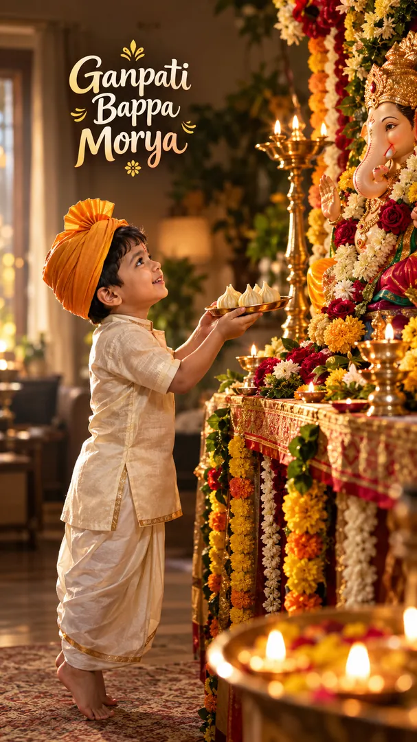 Little Ganpati Devotee: AI Ganesh Chaturthi photo effect