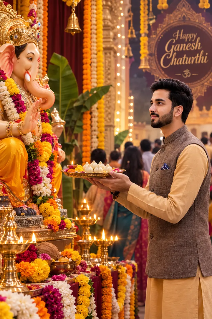 Modak Offering Devotee: AI Ganesh Chaturthi photo effect