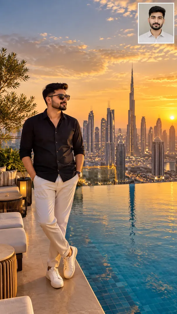 Skyline Rooftop: AI Gulf Modern Lifestyle photo effect example 2