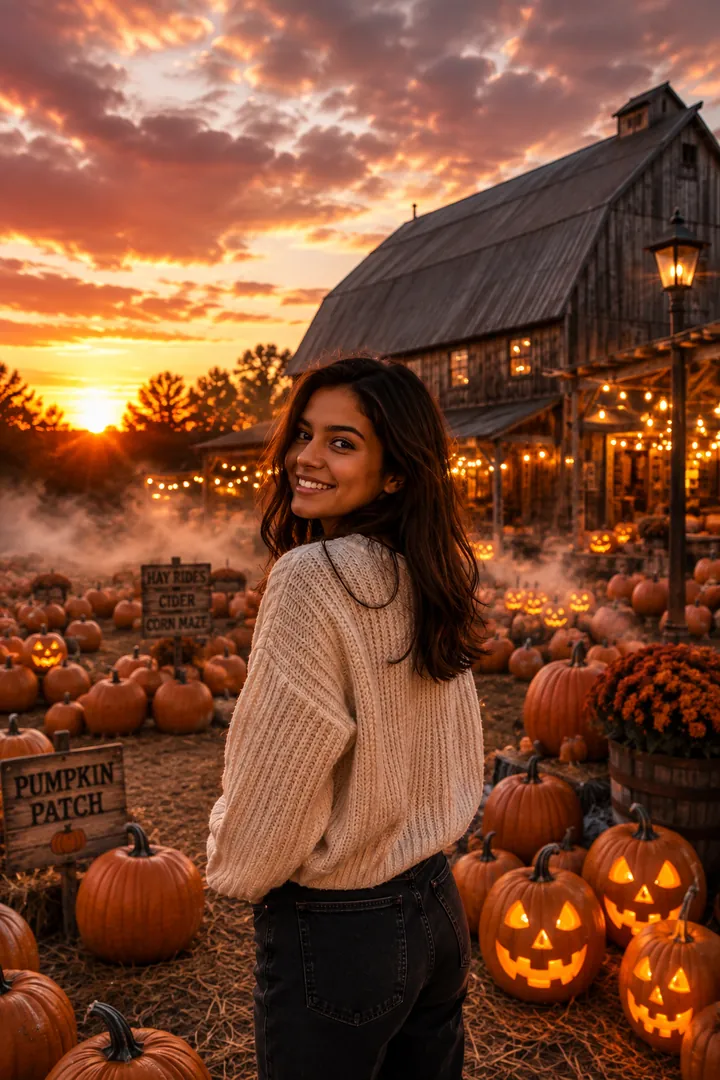 Haunted Pumpkin Farm: AI Halloween photo effect