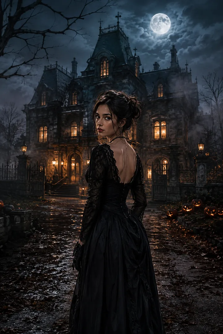 Victorian Haunted Mansion: AI Halloween photo effect example 2