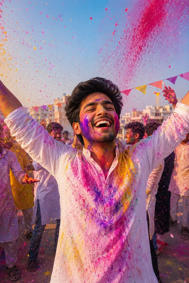 Rooftop Holi Party: AI Holi photo effect example 2