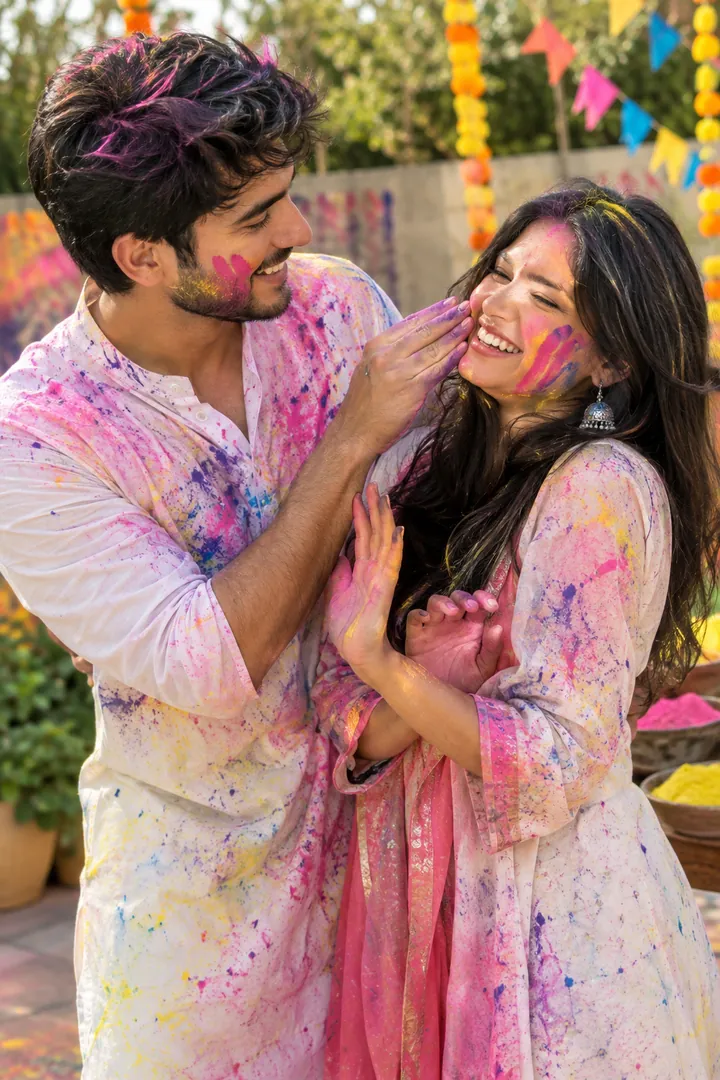 Holi Splash Couple: AI Holi photo effect example 2