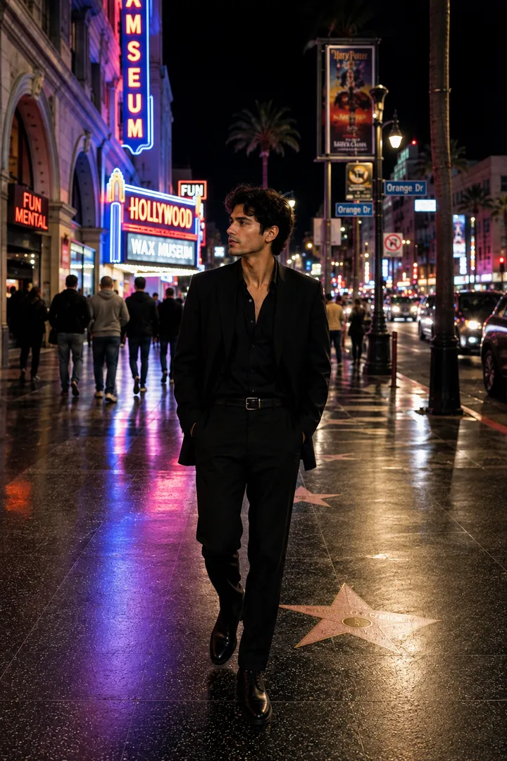 Hollywood Boulevard Night: AI Hollywood & Fashion photo effect
