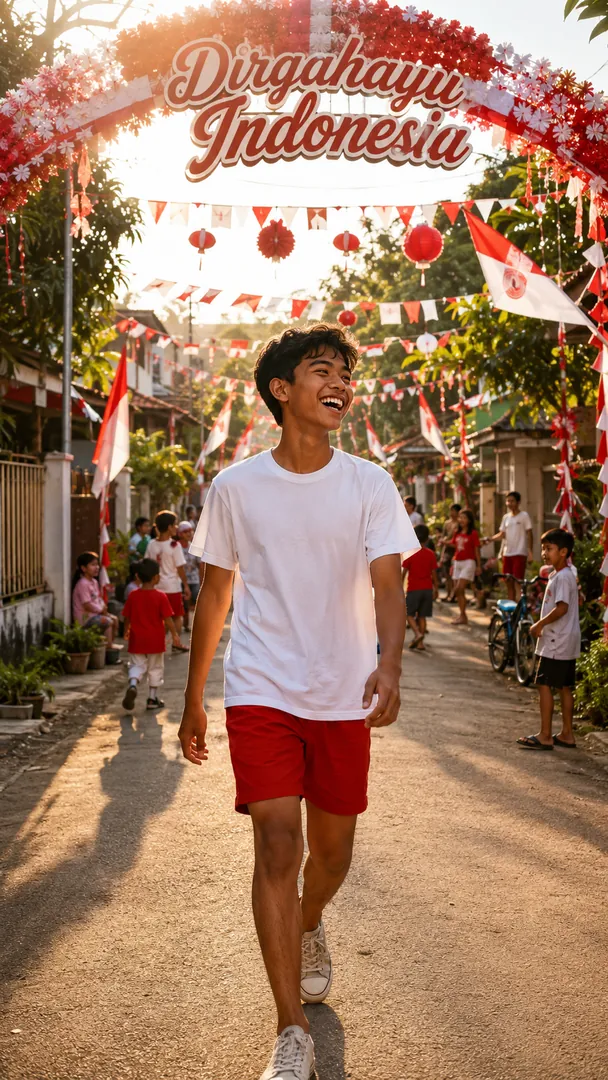 Red & White Neighbourhood: AI Indonesia Independence Day photo effect