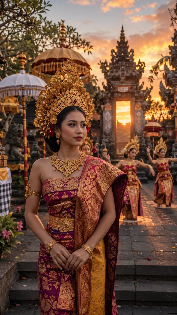 Palace Garden Evening: AI Indonesian Heritage & Royalty photo effect