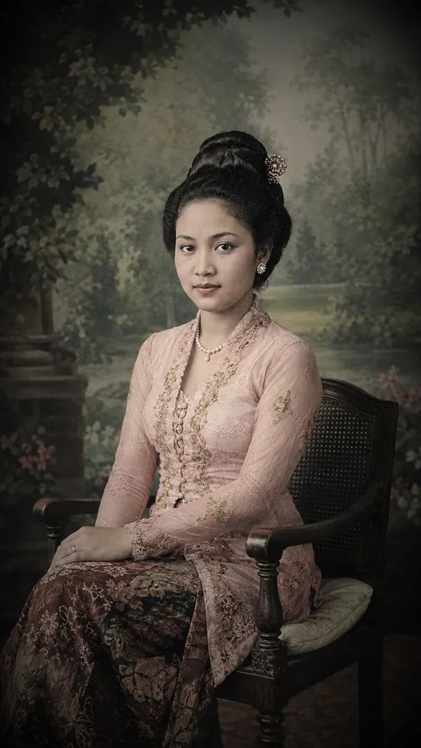 Vintage Studio Portrait: AI Indonesian Heritage & Royalty photo effect