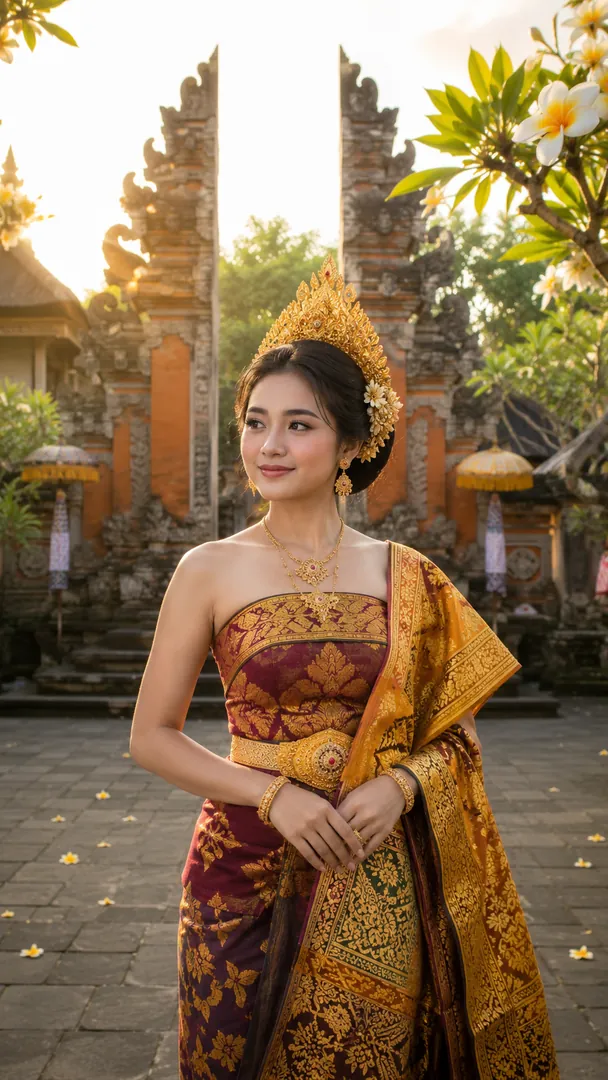 Balinese Ceremonial Fashion: AI Indonesian Traditional Fashion photo effect