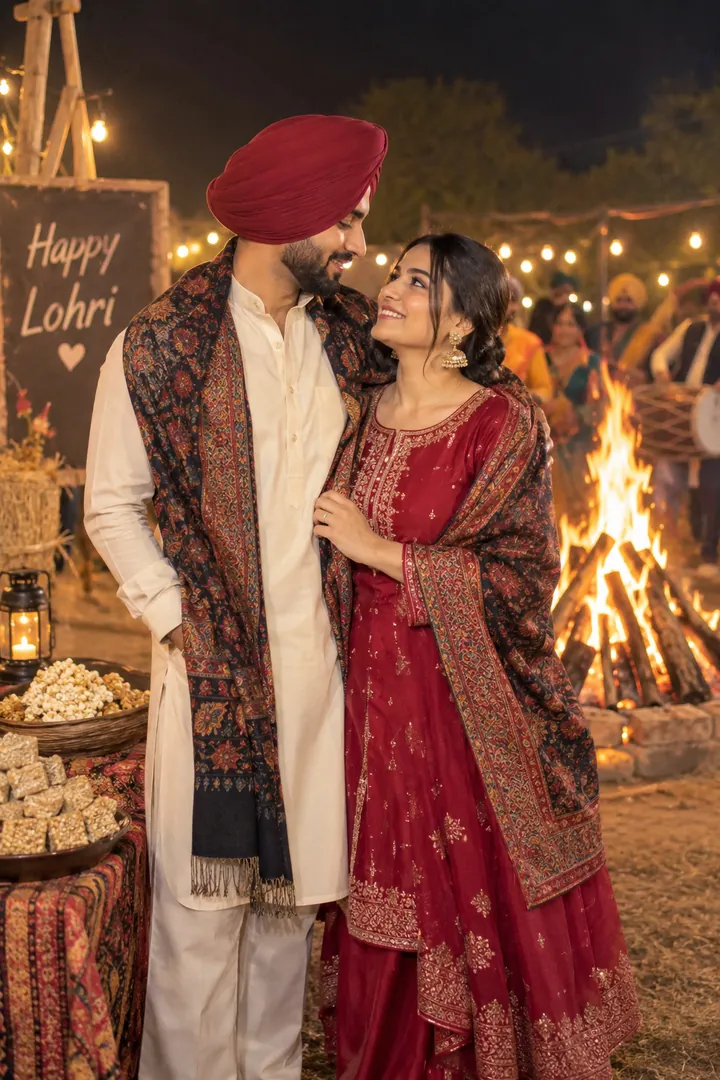 Lohri Couple Celebration: AI Lohri photo effect
