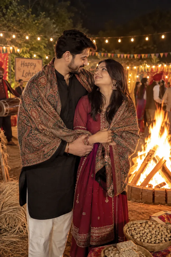 Lohri Couple Celebration: AI Lohri photo effect example 2