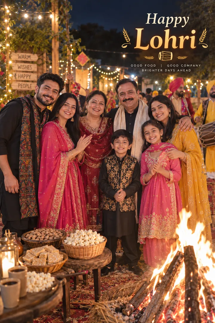 Lohri Family Celebration: AI Lohri photo effect example 2